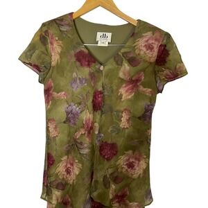 DB Collection Green Floral Sheer Midi Dress Size 8 Cottagecore Garden Boho Vtg